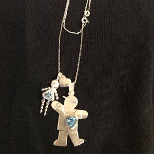 Vintage Sterling Silver Blue topaz Pendant Necklace